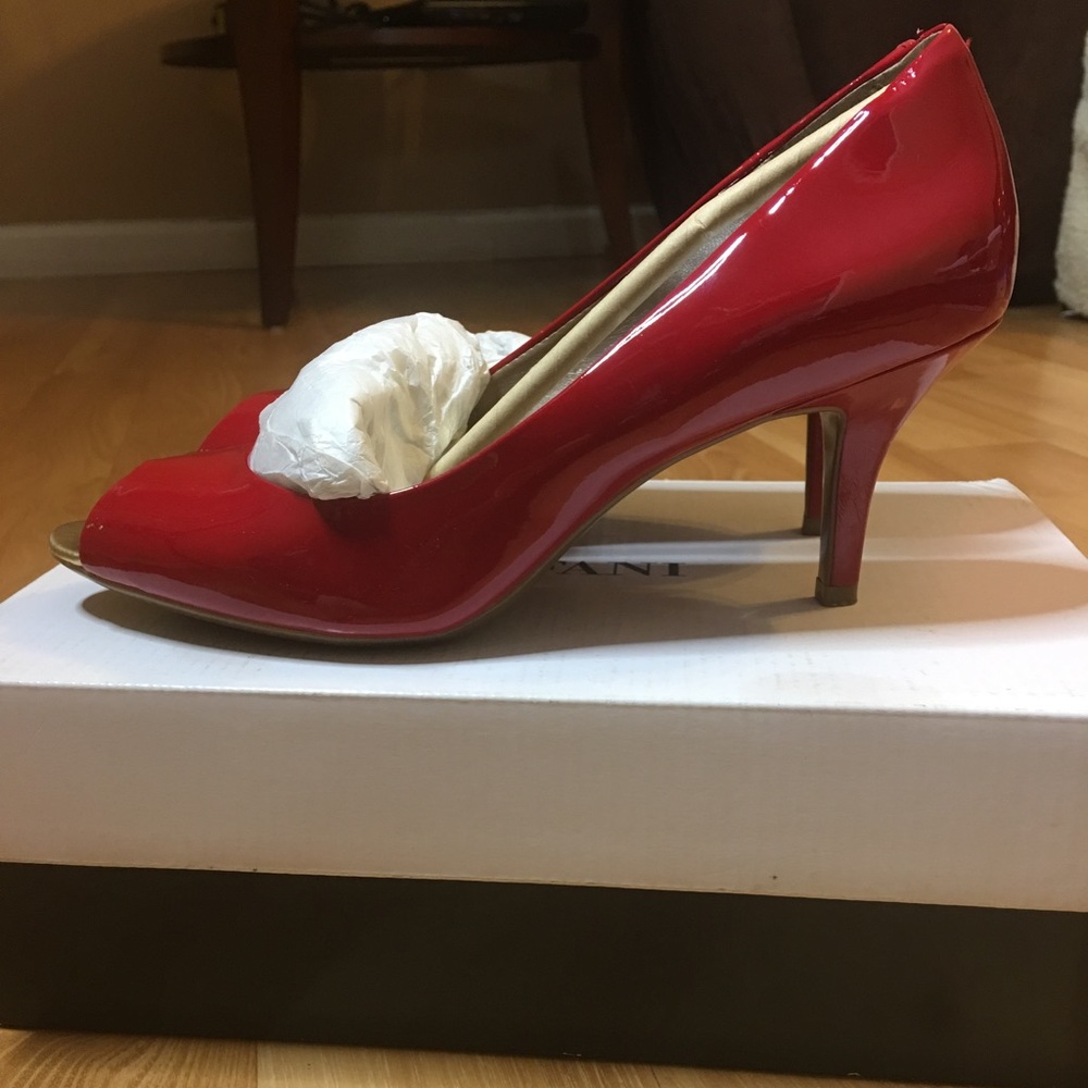 Red open toe heels